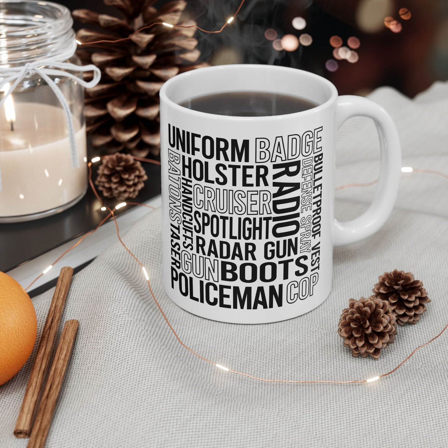 Police Officer Subway Art Ceramic Mug, (11oz, 15oz)