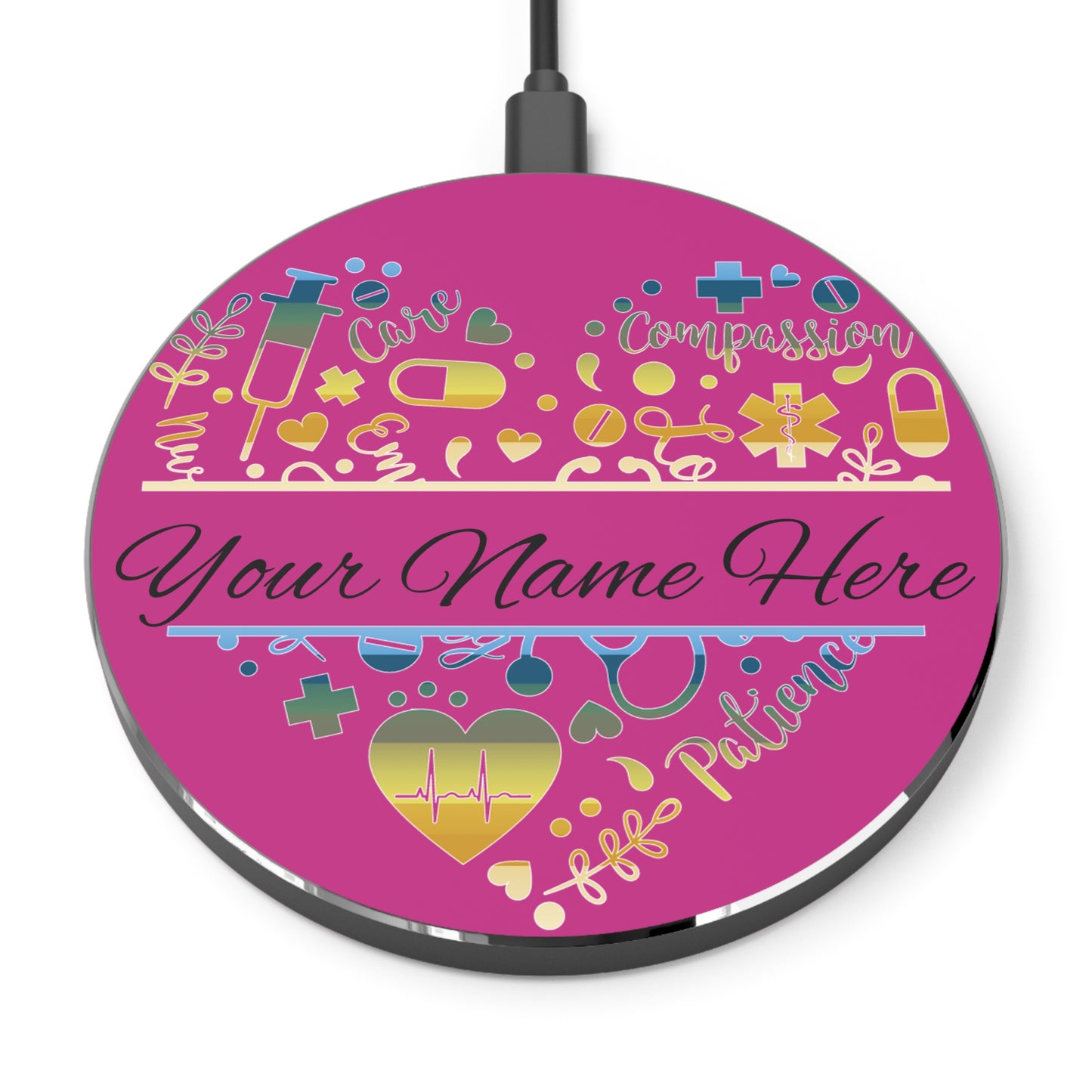 Nurse Monogram Heart Wireless Charger | Fast Charging Pad for Healthcare Professionals