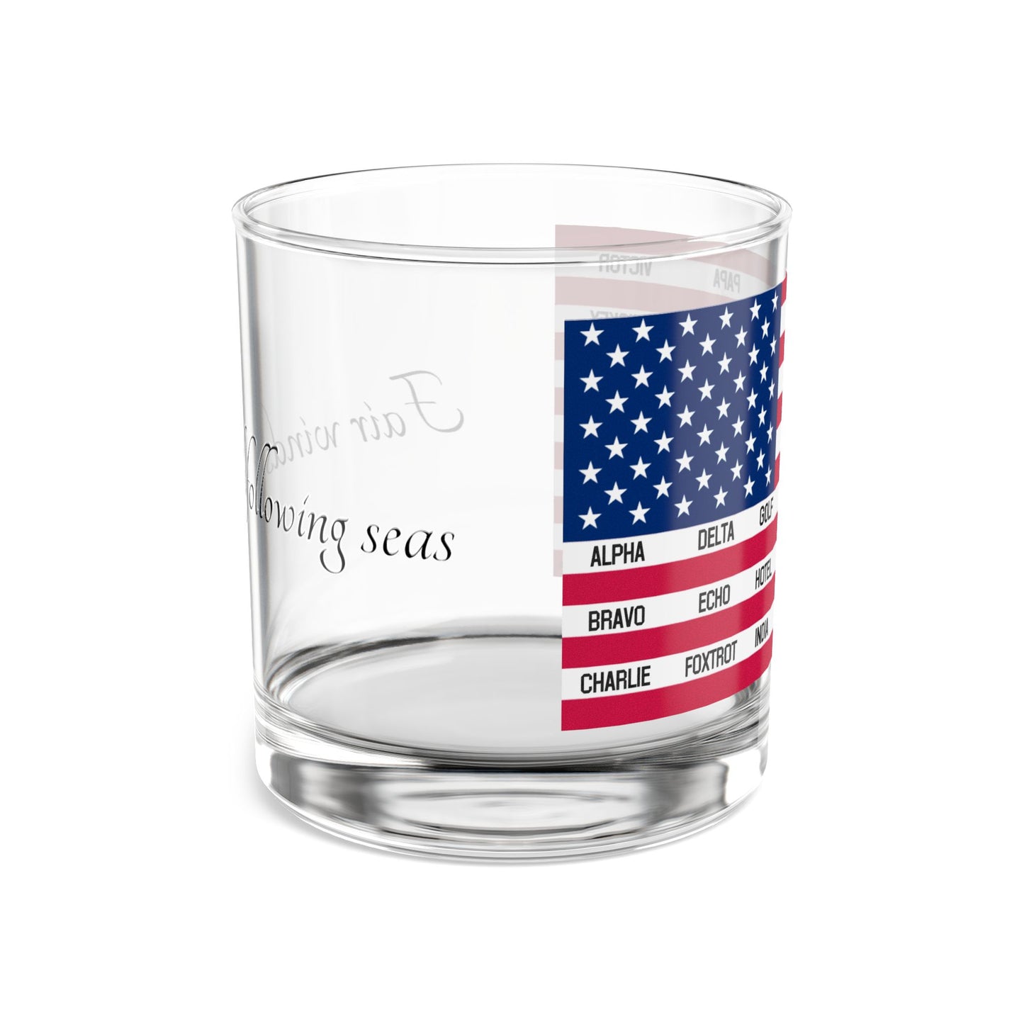 Rocks Glass, American Flag with Phonetic Alphabet Design 10oz