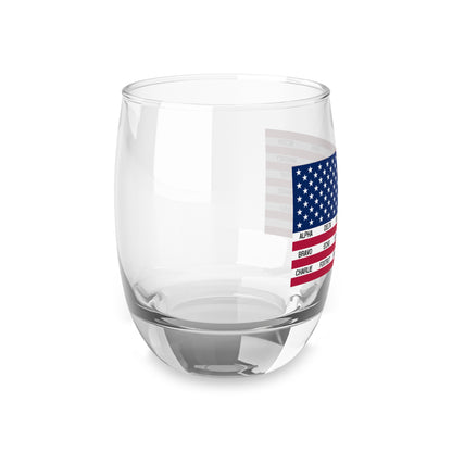 Whiskey Glass, American Flag with Phonetic Alphabet Design