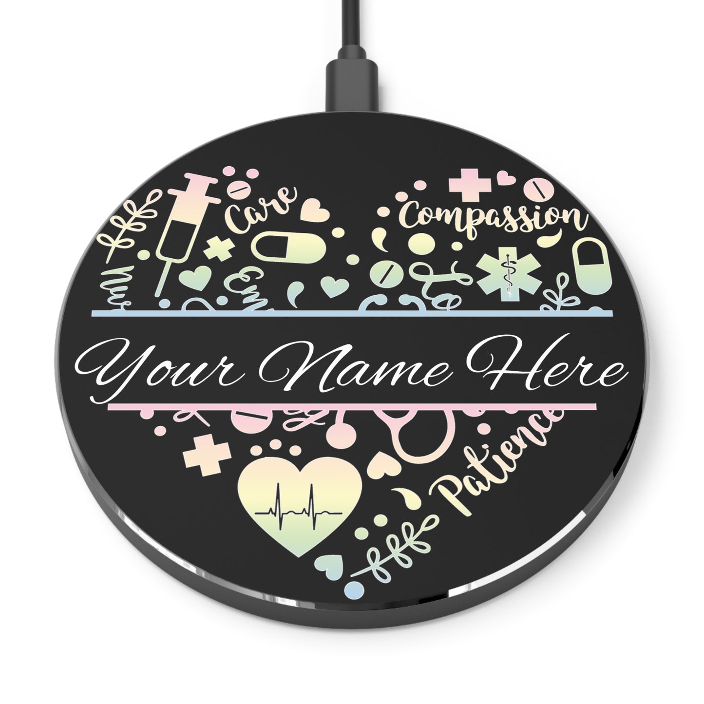 Nurse Monogram Heart Wireless Charger | Fast Charging Pad for Healthcare Professionals