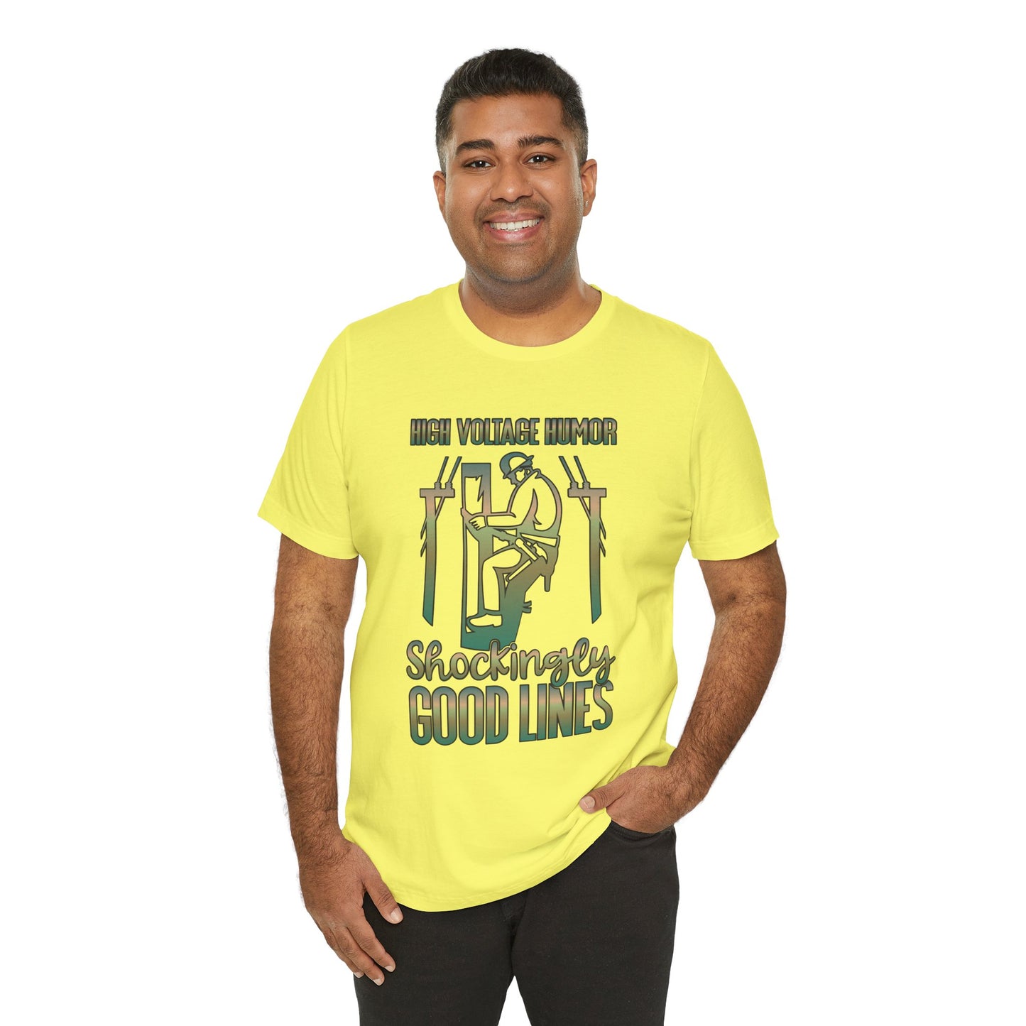 Lineman T-shirt - High Voltage Humor Shockingly Good Lines-copper patina