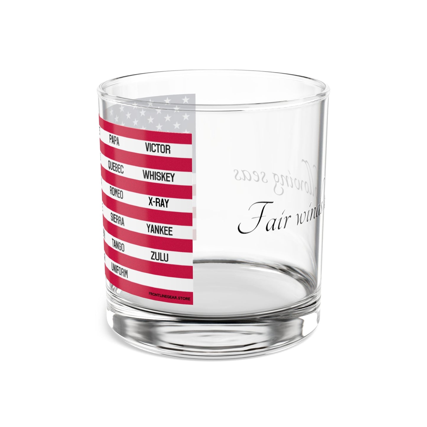 Rocks Glass, American Flag with Phonetic Alphabet Design 10oz