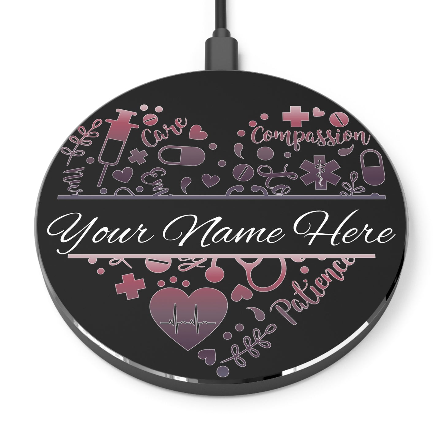 Nurse Monogram Heart Wireless Charger | Fast Charging Pad for Healthcare Professionals