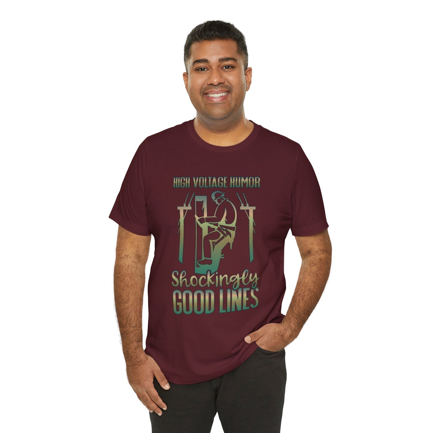 Lineman T-shirt - High Voltage Humor Shockingly Good Lines-copper patina