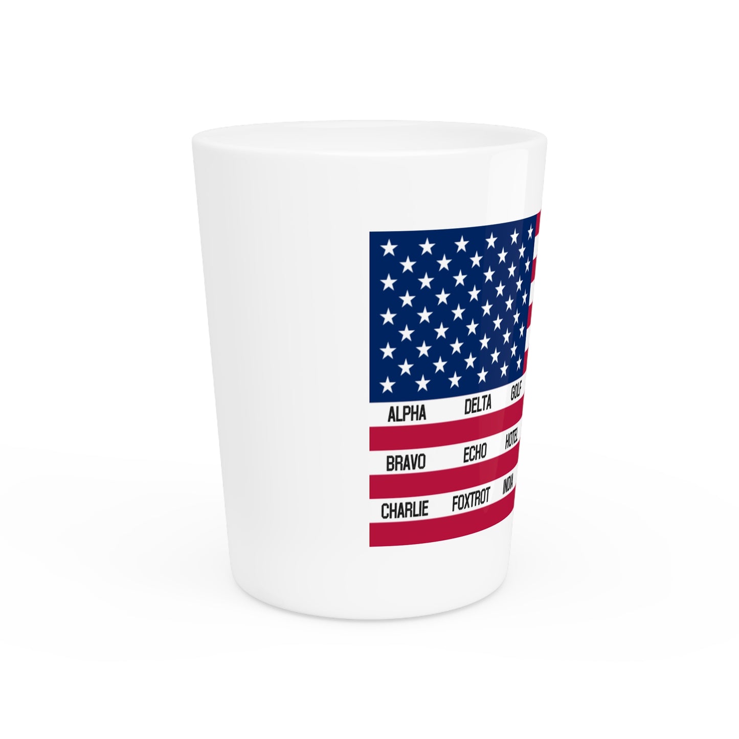 Phonetic Flag White Ceramic, 1.9oz Shot Glass