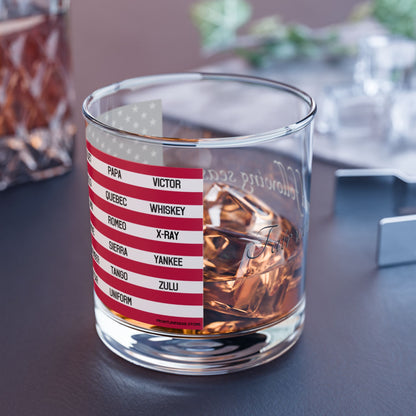 Rocks Glass, American Flag with Phonetic Alphabet Design 10oz