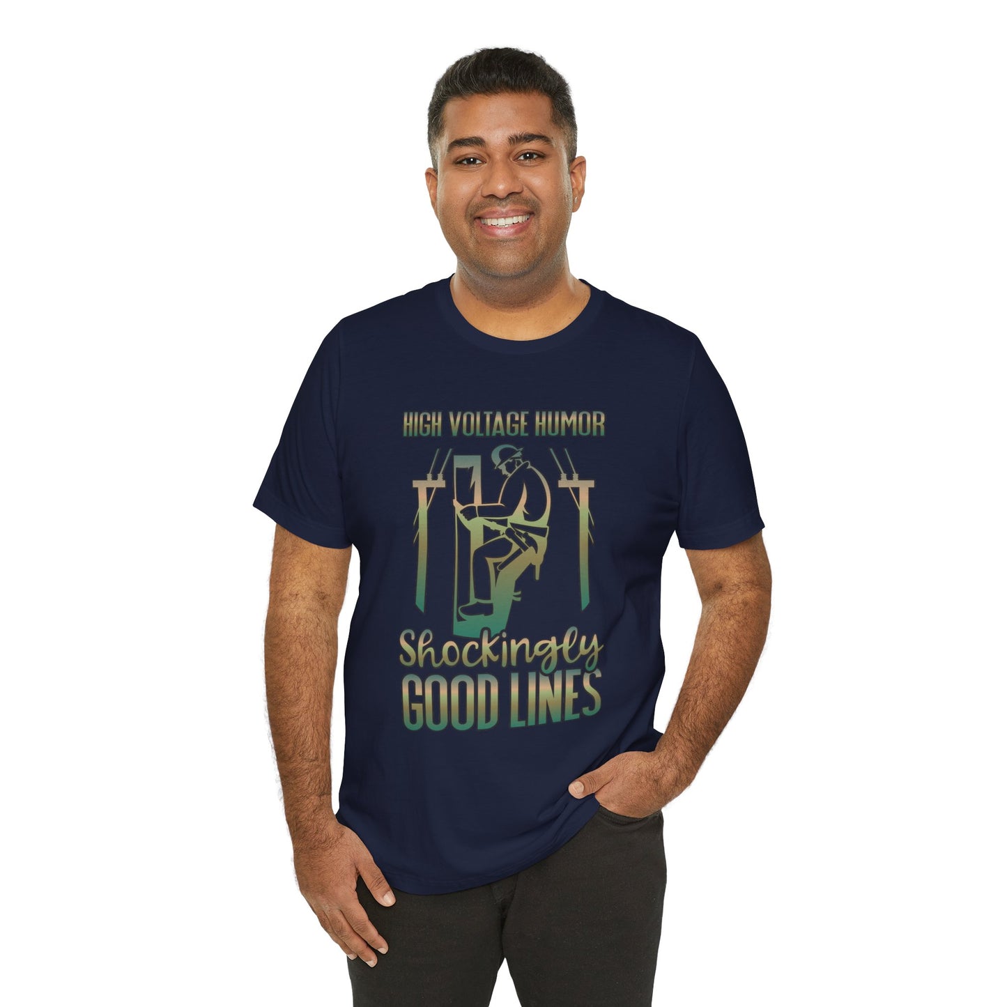 Lineman T-shirt - High Voltage Humor Shockingly Good Lines-copper patina