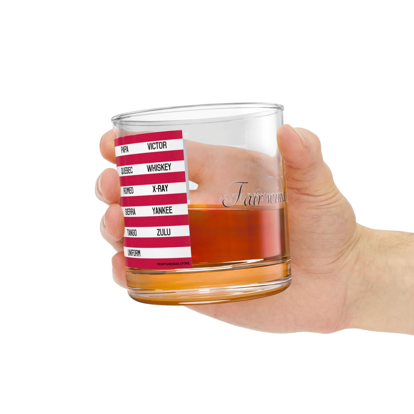 Rocks Glass, American Flag with Phonetic Alphabet Design 10oz