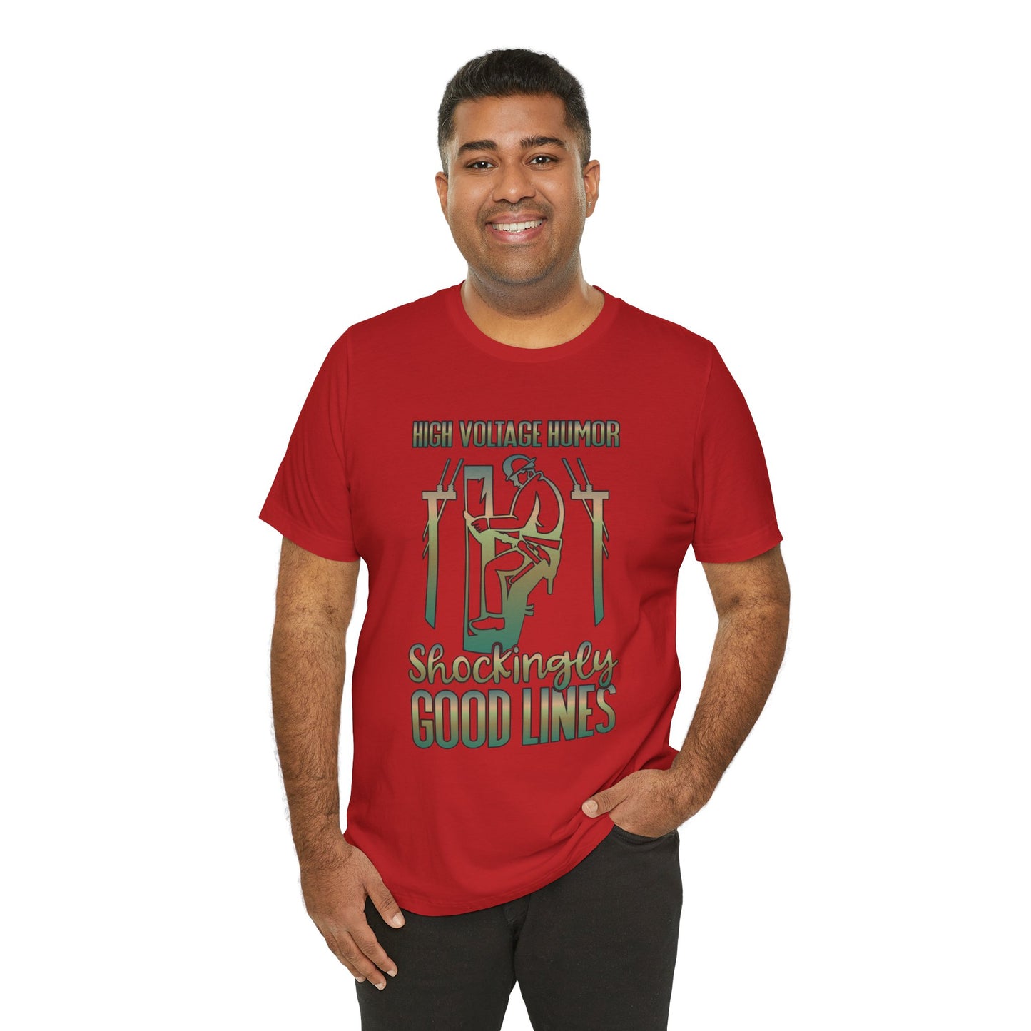 Lineman T-shirt - High Voltage Humor Shockingly Good Lines-copper patina