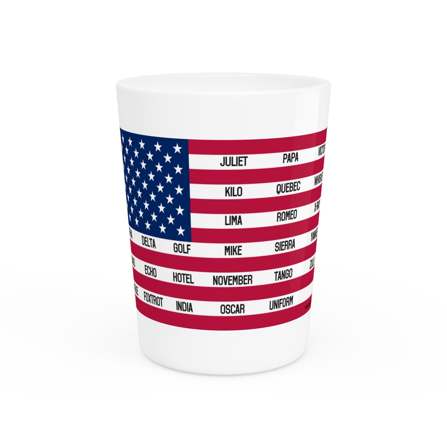 Phonetic Flag White Ceramic, 1.9oz Shot Glass