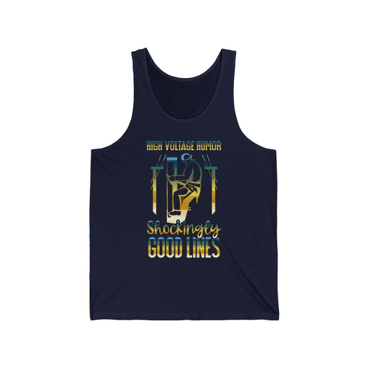 Lineman Tank - High Voltage Humor Shockingly Good Lines-colored chrome