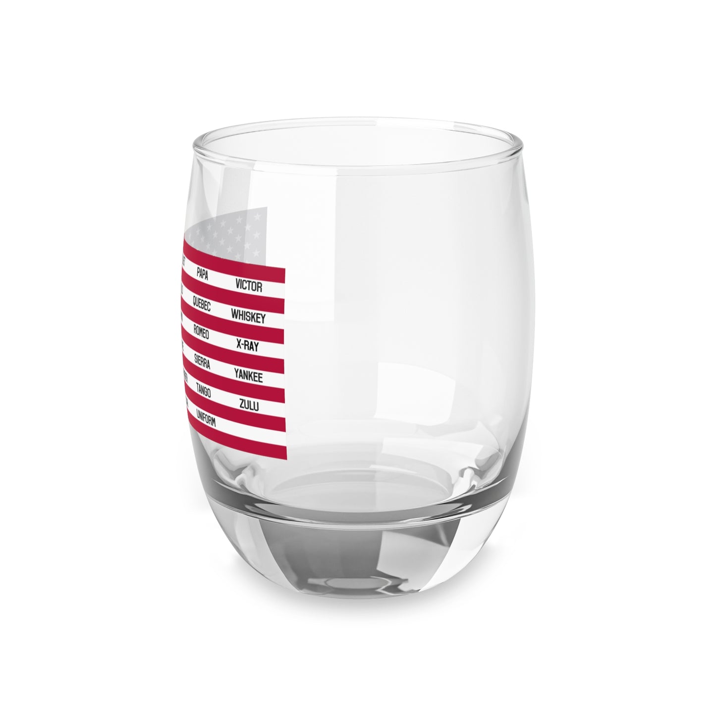 Whiskey Glass, American Flag with Phonetic Alphabet Design