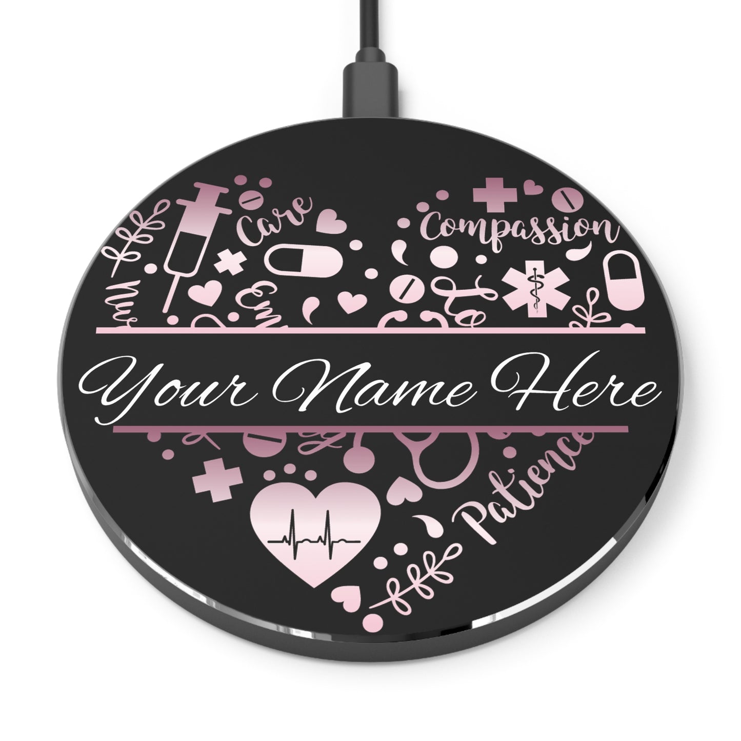 Nurse Monogram Heart Wireless Charger | Fast Charging Pad for Healthcare Professionals