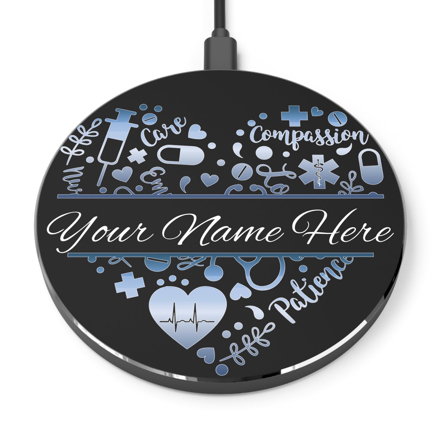 Nurse Monogram Heart Wireless Charger | Fast Charging Pad for Healthcare Professionals
