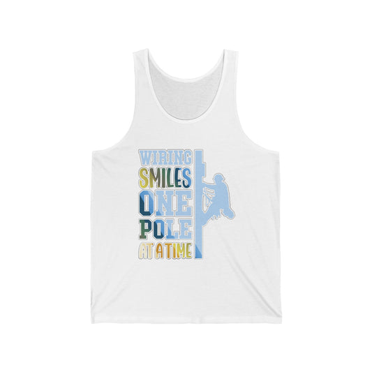 Lineman T-shirt - Wiring Smiles One Pole At A Time-colored chrome