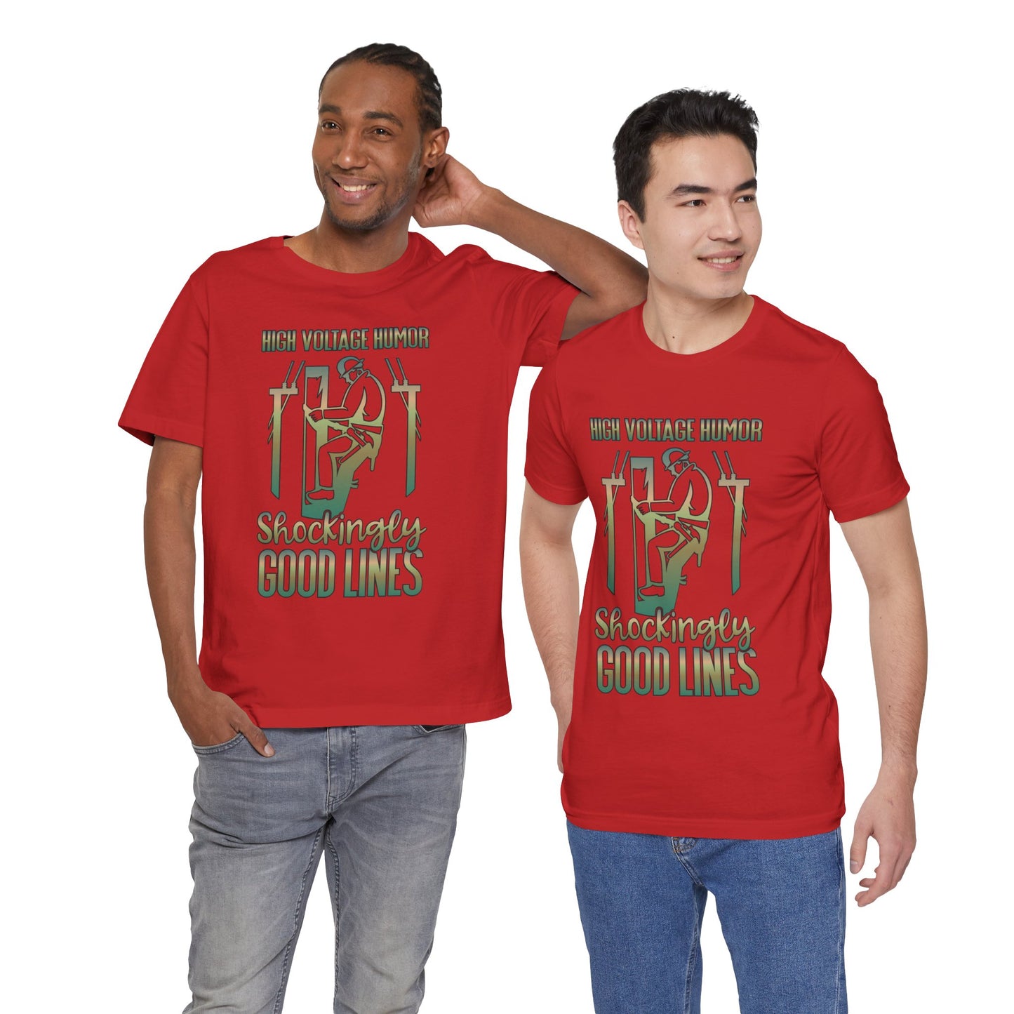 Lineman T-shirt - High Voltage Humor Shockingly Good Lines-copper patina