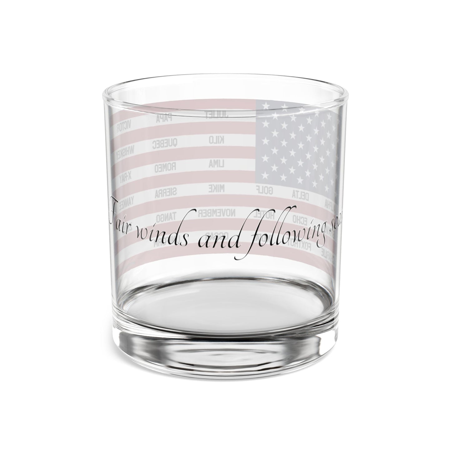 Rocks Glass, American Flag with Phonetic Alphabet Design 10oz