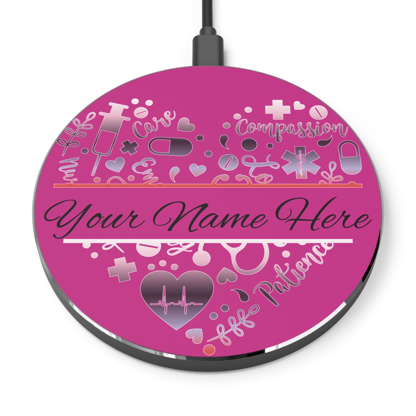 Nurse Monogram Heart Wireless Charger | Fast Charging Pad for Healthcare Professionals