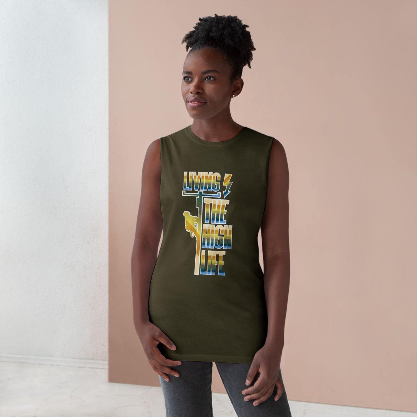Lineman Tank - Living The High Life-colored chrome