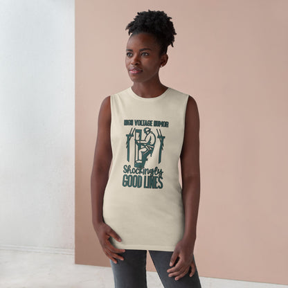 Lineman Tank - High Voltage Humor Shockingly Good Lines-copper patina