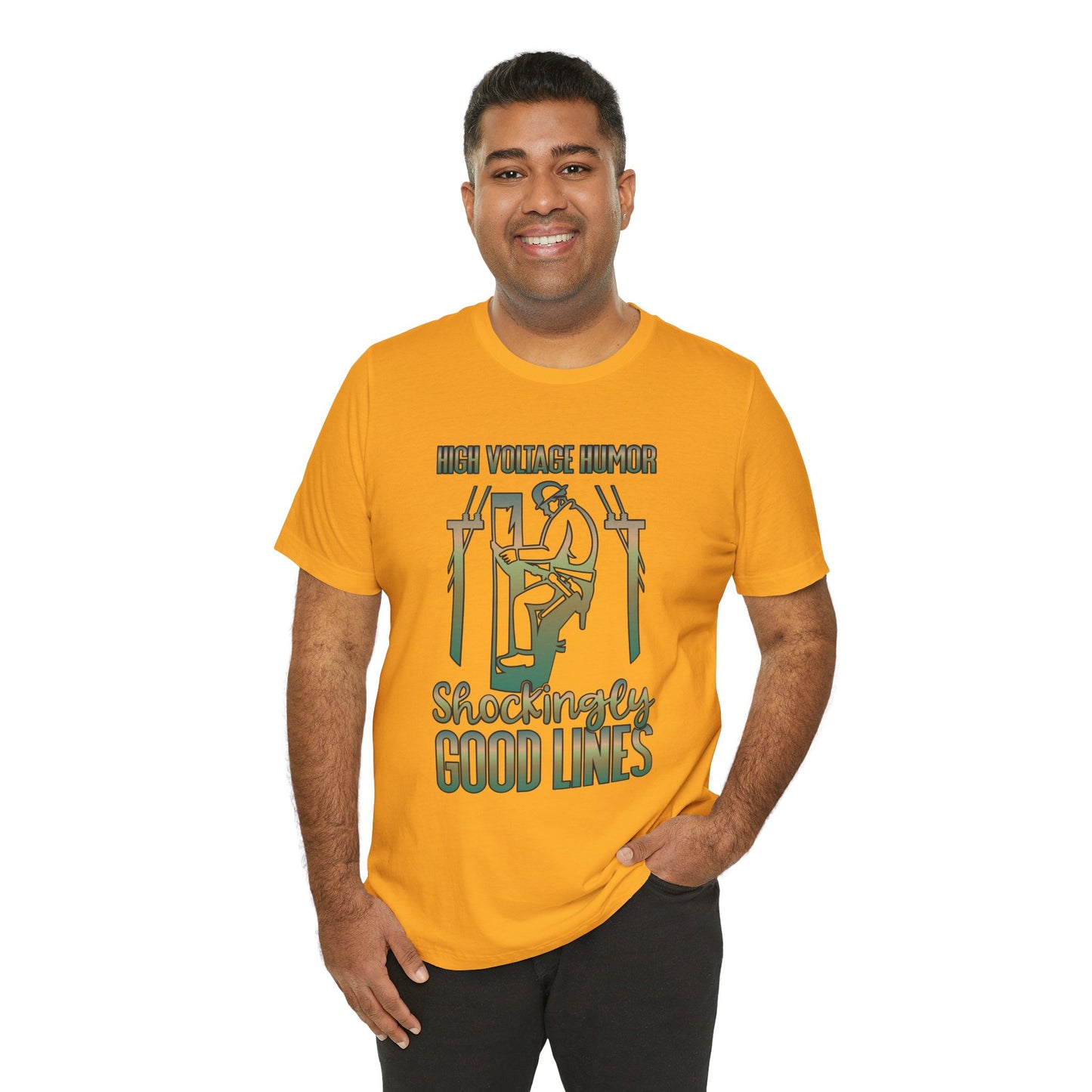 Lineman T-shirt - High Voltage Humor Shockingly Good Lines-copper patina