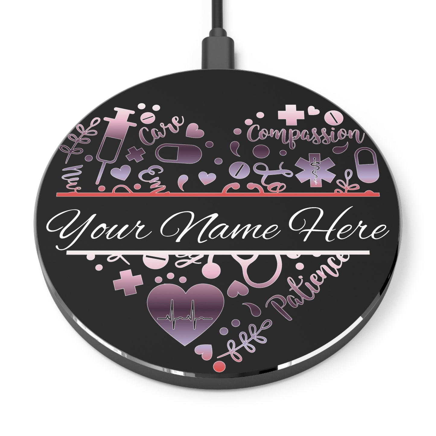 Nurse Monogram Heart Wireless Charger | Fast Charging Pad for Healthcare Professionals