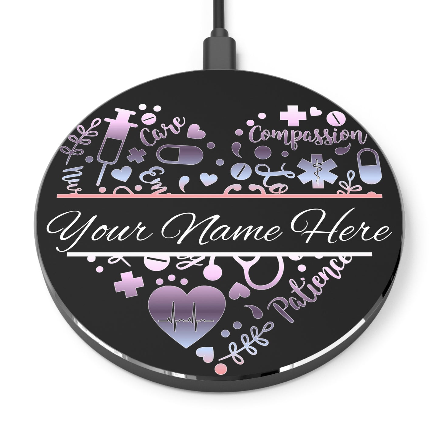 Nurse Monogram Heart Wireless Charger | Fast Charging Pad for Healthcare Professionals