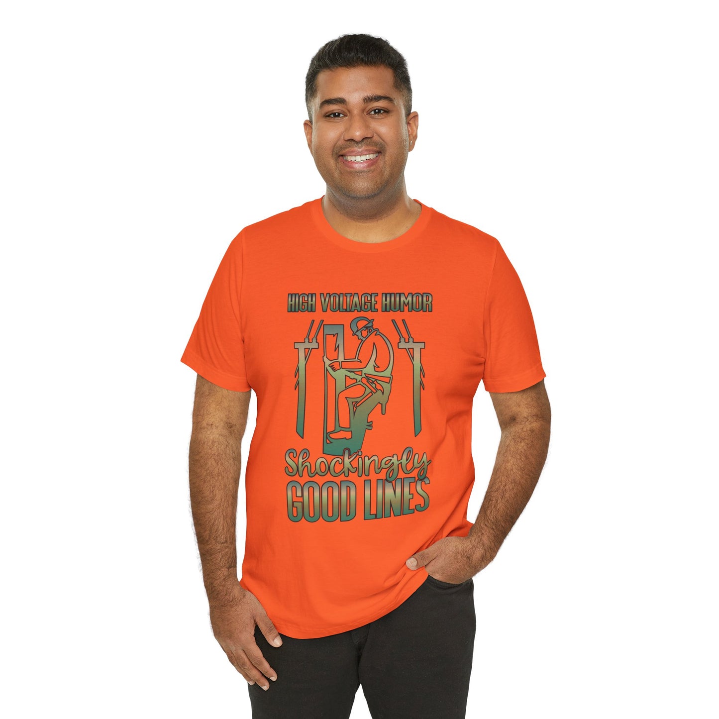 Lineman T-shirt - High Voltage Humor Shockingly Good Lines-copper patina