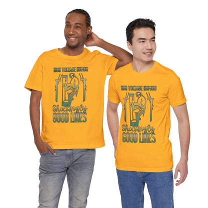 Lineman T-shirt - High Voltage Humor Shockingly Good Lines-copper patina