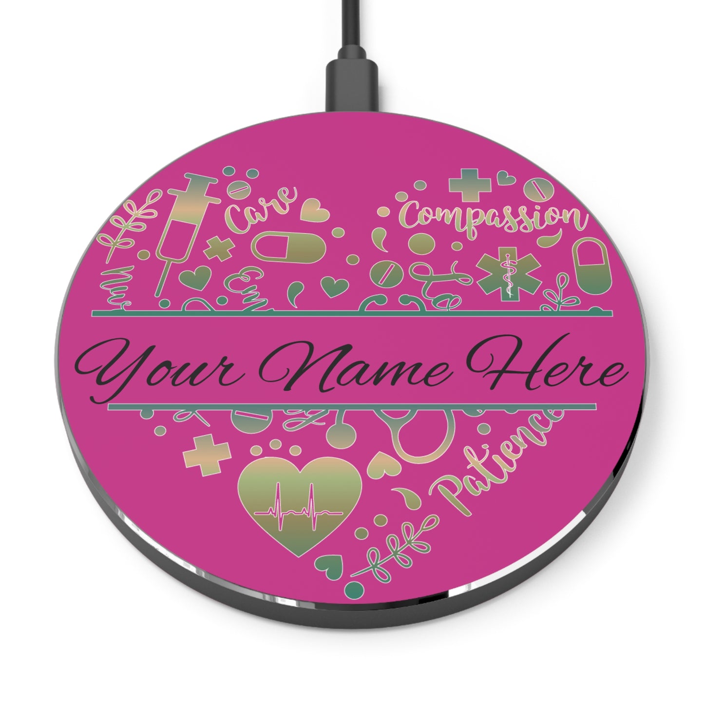Nurse Monogram Heart Wireless Charger | Fast Charging Pad for Healthcare Professionals