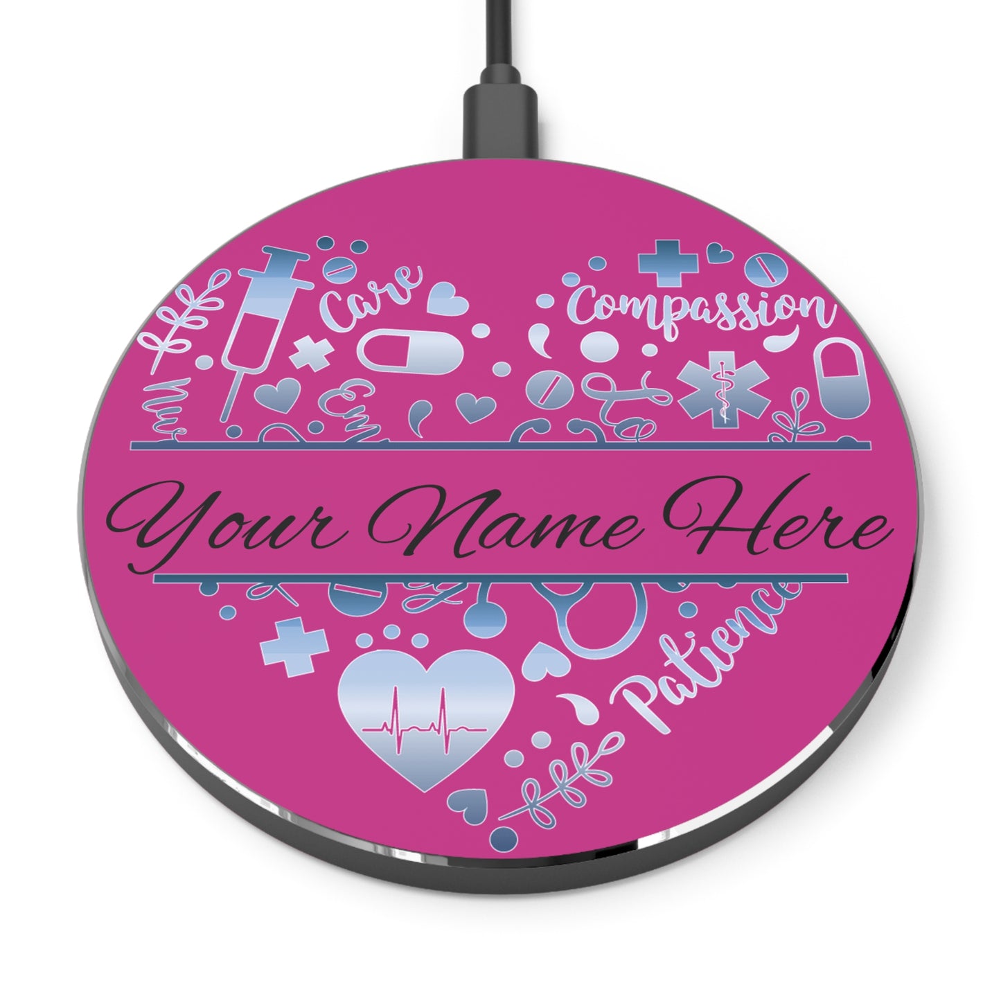 Nurse Monogram Heart Wireless Charger | Fast Charging Pad for Healthcare Professionals