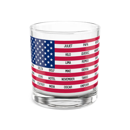 Rocks Glass, American Flag with Phonetic Alphabet Design 10oz